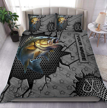 Fishing Metal Star Pattern Personalized Bedding Set, Personalized Gift for Fishing Lovers35 Cornbee