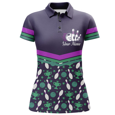 Personalized Purple Bowling Ball And Pins Pattern  Name All Over Printed Shirt For Women Cornbee