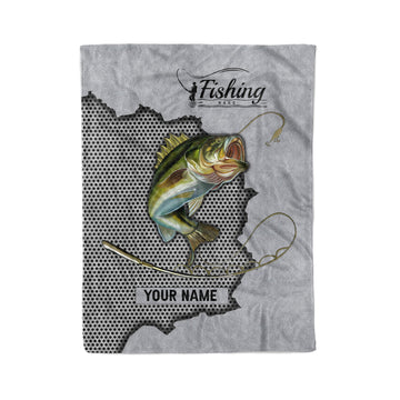 Custom Bass Fishing fleece blanket, fishing gift idea for Men, Dad Cornbee
