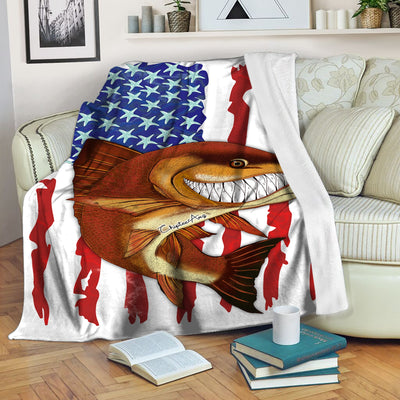 Redfish fishing American flag funny Red drum art custom name fishing fleece blanket Cornbee