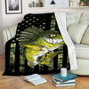 Largemouth Bass fishing American flag camo black funny bass fish art custom fleece blanket Cornbee