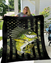 Largemouth Bass fishing American flag camo black funny bass fish art custom fleece blanket Cornbee