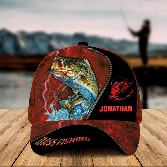 Personalized Bass Fishing Red Cap Cornbee