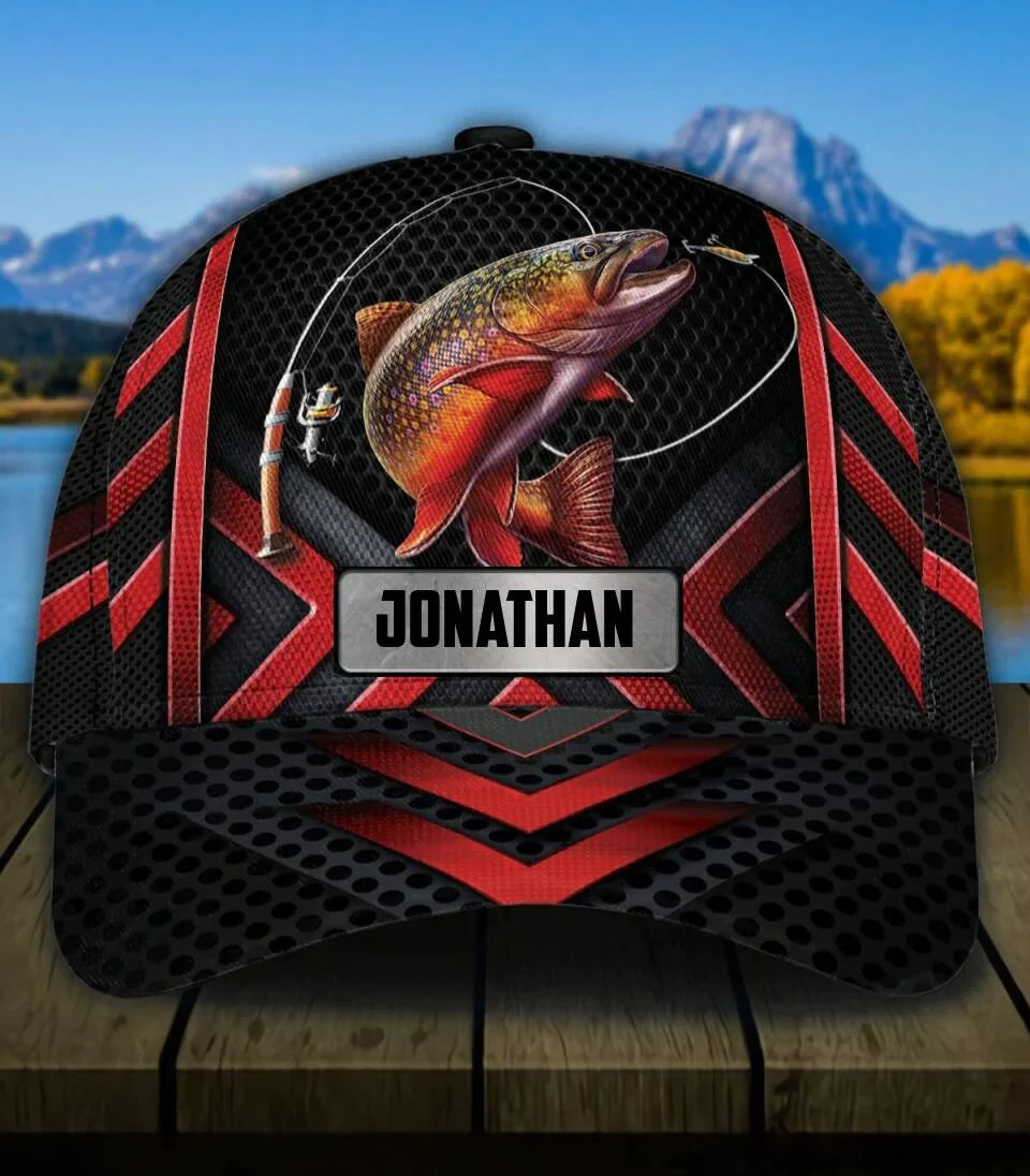 Personalized Fishing Black & Red Cap Cornbee