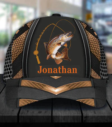 Personalized Fishing Black & Orange Cap Cornbee