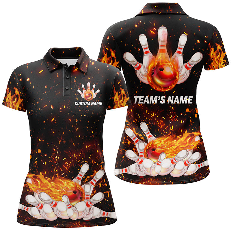 Personalized Bowling Flame Pattern  Name All Over Printed Shirt For Women Cornbee