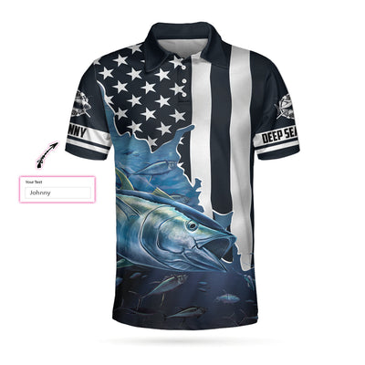 Personalized Fishing Men Polo Shirt, American Flag Tuna Pursuit of Happiness Custom Polo Shirt, Shirt, Best Fishing Custom Shirt For Men Cornbee