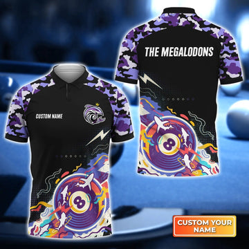 Custom Billiard Men Polo Shirt - Billiard Pool 8 Ball THE MEGALODONS Team Personalized Name, Perfect Billiard Polo Shirt For Men, Billiard Players Cornbee