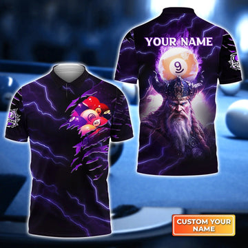Custom Billiard Men Polo Shirt - Billiard Pool 9 Ball Thunder Viking Personalized Name Polo Shirt For Men, Billiard Players, Billiard Lover Cornbee