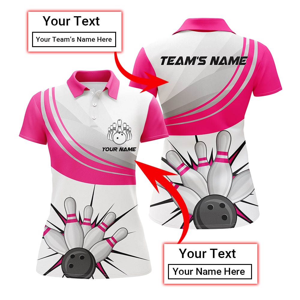 Personalized Pink Bowling Ball & Pins Classic  Name All Over Printed Shirt For Women Cornbee