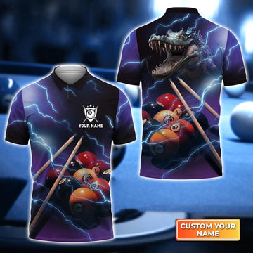 Custom Billiard Men Polo Shirt - Crocodile Billiard 9 Ball Thunder Lightning Personalized Name, Perfect Billiard Polo Shirt For Men, Billiard Players Cornbee