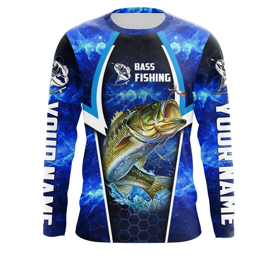 Bass Fishing Blue Galaxy Custom Long Sleeve performance Fishing shirts, personalized Bass Fishing jerseys Cornbee
