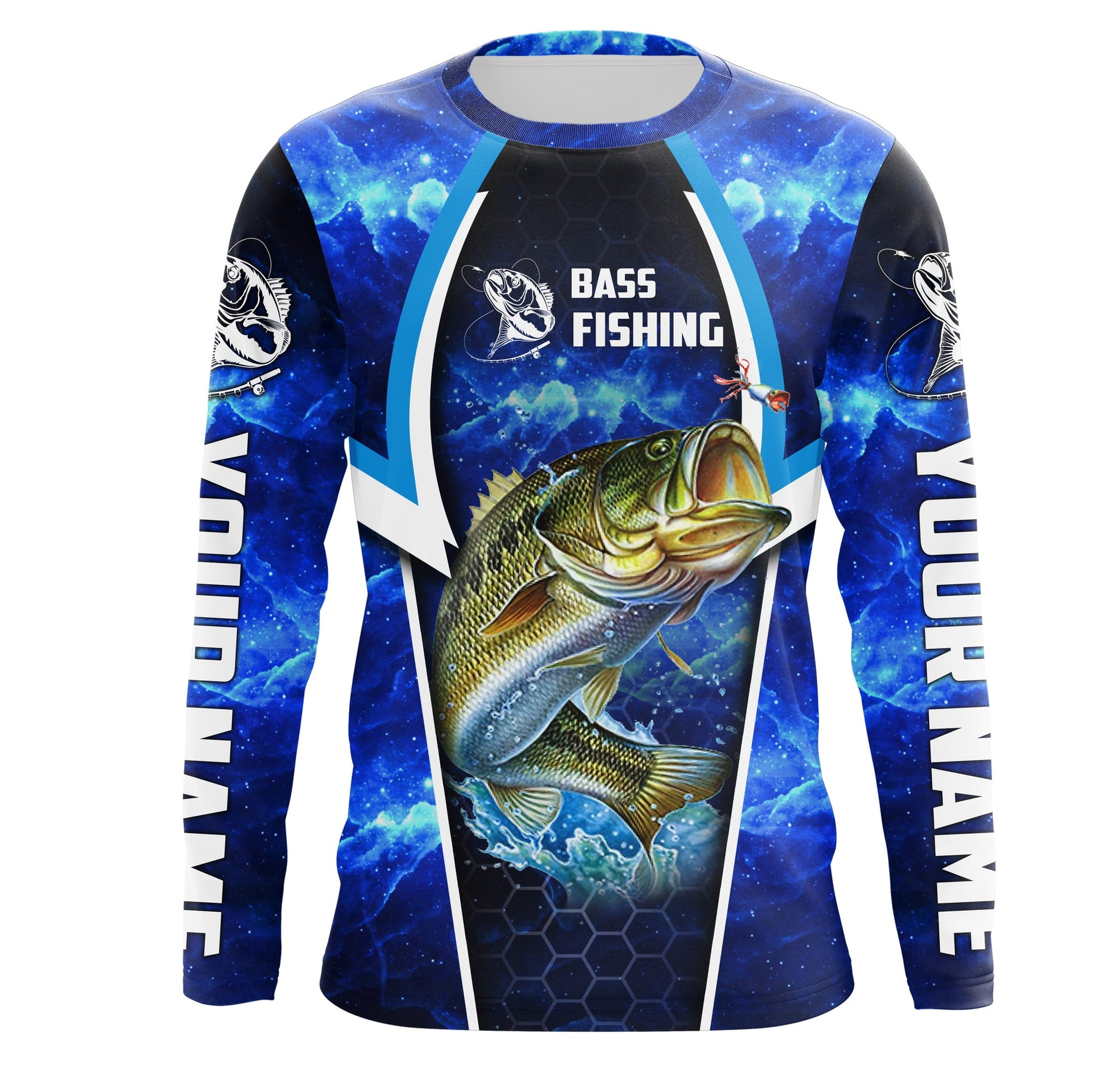 Bass Fishing Blue Galaxy Custom Long Sleeve performance Fishing shirts -  CornBee