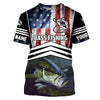 American flag patriotic Largemouth Bass fishing Customize Name All-over Print Unisex fishing T-shirt Cornbee