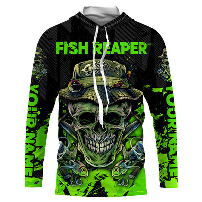 Fish reaper skull black and neon green custom Fishing Shirts UV Protection Cornbee