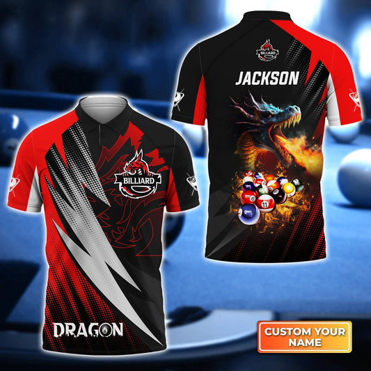 Custom Billiard Men Polo Shirt - Dragon Team Billiard Pool 8 Ball On Fire Personalized Name Polo Shirt For Men, Billiard Lover, Billiard Players Cornbee
