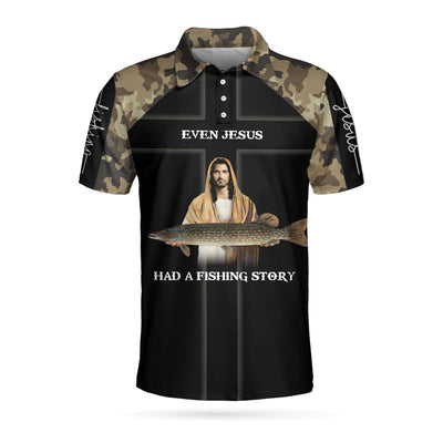 Camo Jesus Fishing Men Polo Shirt, Even Jesus Had A Fishing Story Camouflage Shirt For Men, Jesus Is My Savior Fishing Is My Therapy, Gift For Christian & Fishing Lovers Cornbee