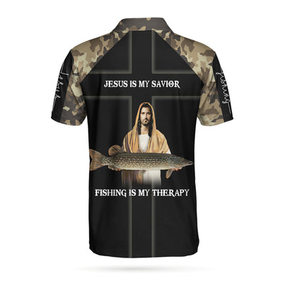 Camo Jesus Fishing Men Polo Shirt, Even Jesus Had A Fishing Story Camouflage Shirt For Men, Jesus Is My Savior Fishing Is My Therapy, Gift For Christian & Fishing Lovers Cornbee