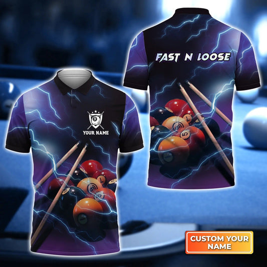 Custom Billiard Men Polo Shirt - Fast N Loose Team Personalized Name 3D Polo Shirt, Perfect Billiard Polo Shirt For Men, Billiard Players Cornbee
