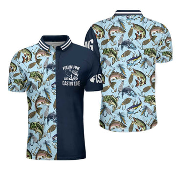 Hook And Fish Seamless Pattern Fishing Men Polo Shirt, Feelin' Fine And Castin' Line Fishing Shirt For Men, Gift For Fishing Lovers Cornbee