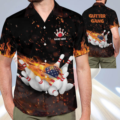 Personalized Flame Bowling Gutter Gang Personalized Name Hawaiian Shirt Cornbee