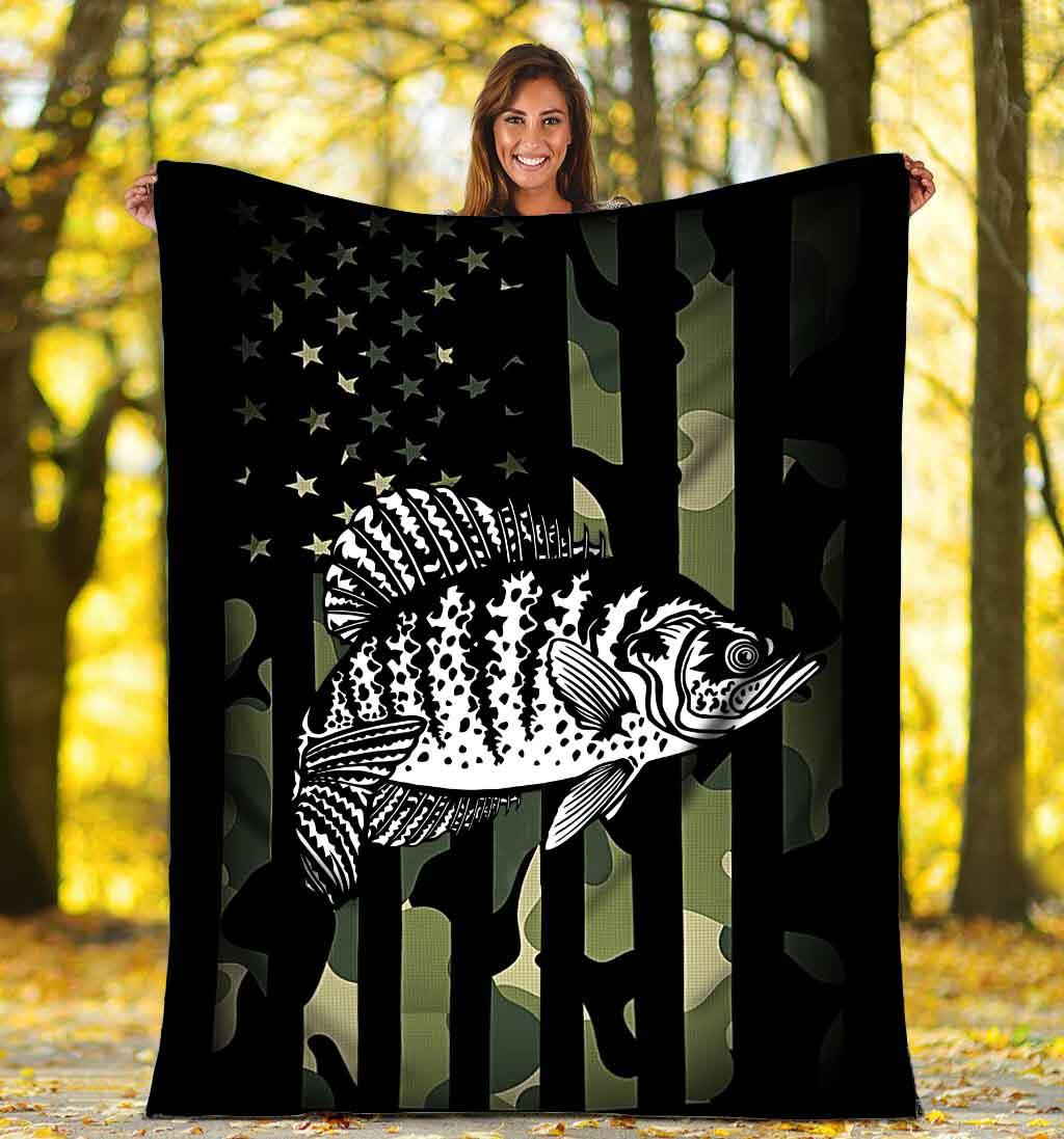 Crappie fishing US flag camo fleece blanket Cornbee