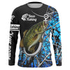 Smallmouth Bass Blue Camo Fish Hook Custom Long Sleeve Fishing Shirts Cornbee