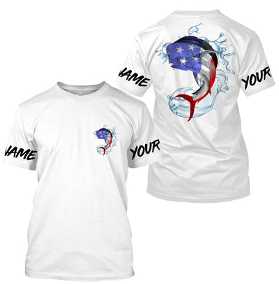 Mahi Mahi Fishing American Flag Custom Long sleeve performance Fishing Shirts, Patriotic Fishing apparel Cornbee