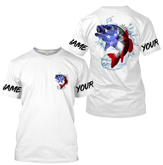 Bass Fishing American Flag Custom Long sleeve performance Fishing Shirts, Patriotic Bass Fishing Cornbee