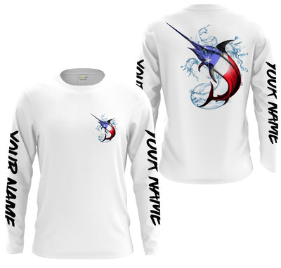 Swordfish Fishing American Flag Custom Long sleeve performance Fishing Shirts, Patriotic Fishing apparel Cornbee