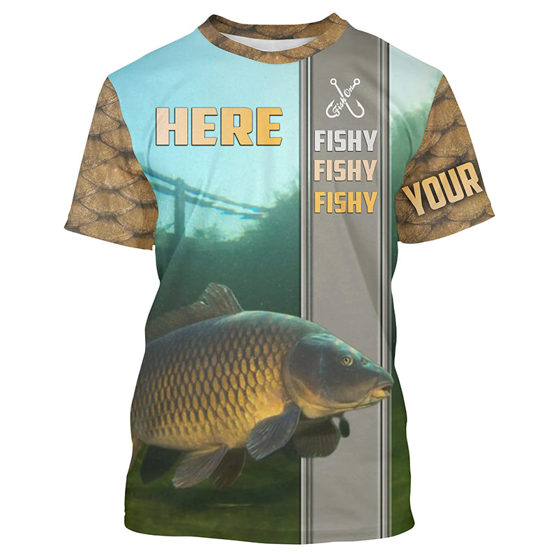 Carp Fishing Scale Here Fishy Custom Long Sleeve Performance Fishing Shirts Fishing Scales Cornbee