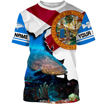 Goliath Grouper Fishing 3D Florida Flag Patriot Custom name All over print shirts - personalized fishing gifts Cornbee