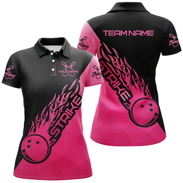 Personalized Black & Pink Bowling Strike Personalized All Over Printed Shirt For Women Cornbee
