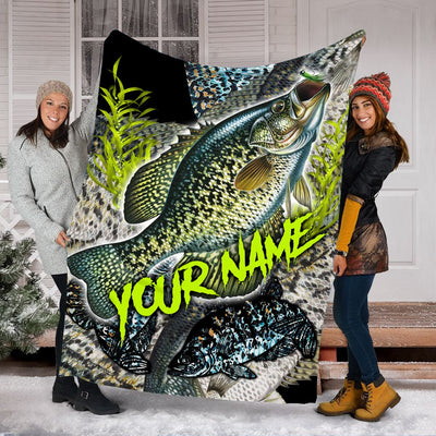 Crappie Fishing Customized name Throw Fleece Blanket - Personalized gift for fishing lovers Cornbee