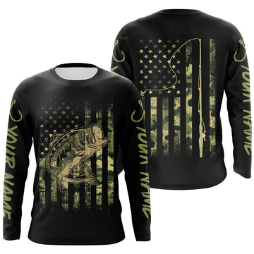 Bass Fishing camo American Flag Custom Long Sleeve Fishing Shirts UV, personalized Patriotic Fishing gifts Cornbee