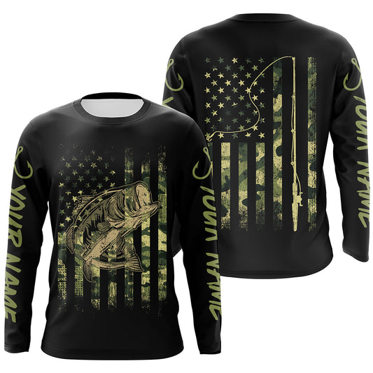 Bass Fishing camo American Flag Custom Long Sleeve Fishing Shirts UV, personalized Patriotic Fishing gifts Cornbee