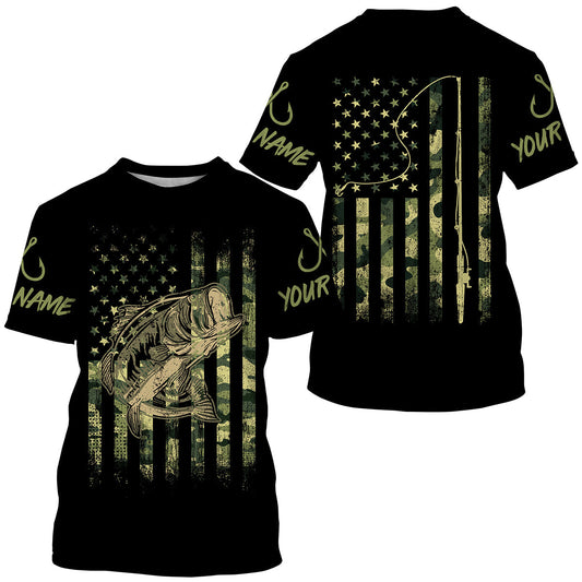 Bass Fishing camo American Flag Custom Long Sleeve Fishing Shirts UV, personalized Patriotic Fishing gifts Cornbee