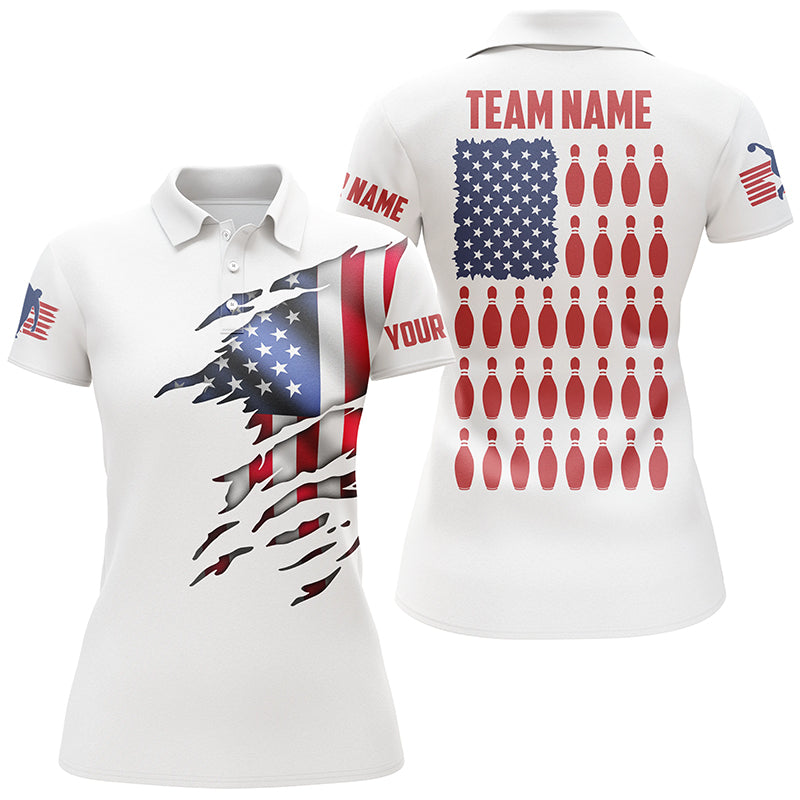 Personalized White American Flag Bowling Pin  Name All Over Printed Shirt For Women Cornbee