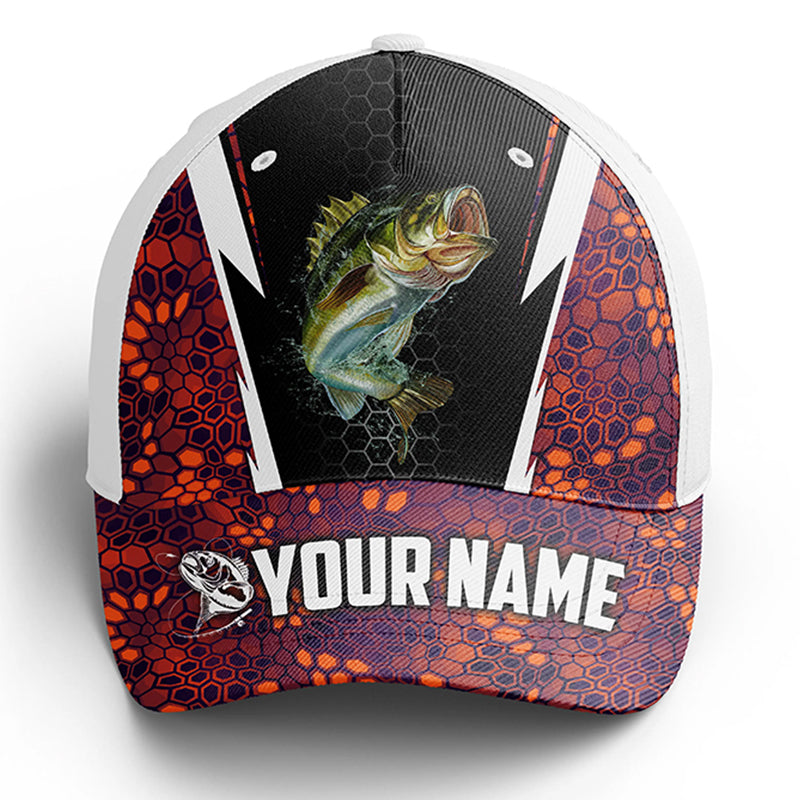 Bass Fishing Adjustable Baseball Trucker Angler Hat Cap, Personalized Fishing Gifts | Orange Camo Cornbee