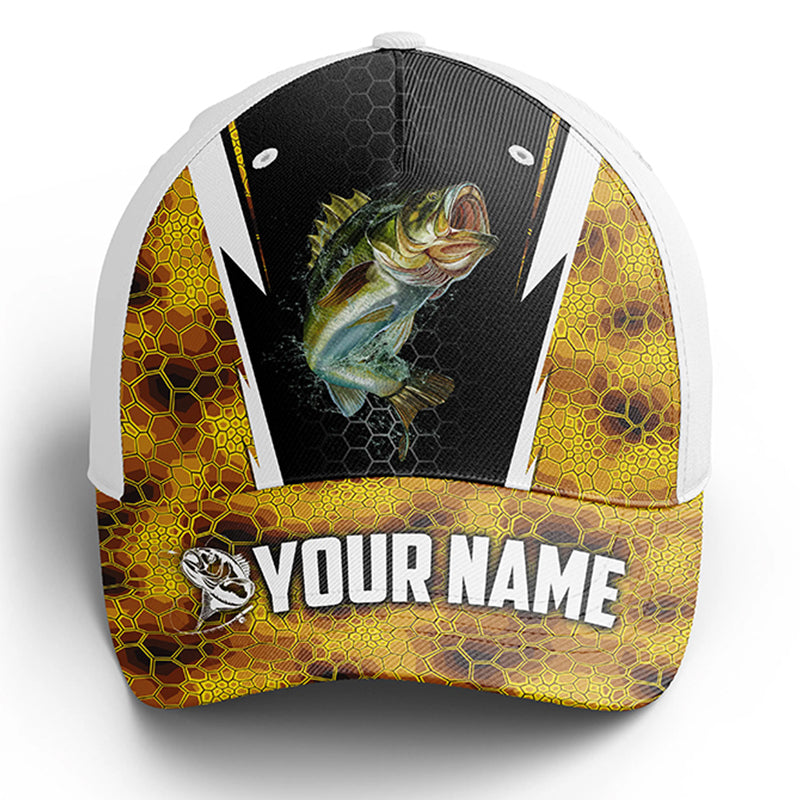 Bass Fishing Adjustable Baseball Trucker Angler Hat Cap, Personalized Fishing Gifts | Yellow Camo Cornbee