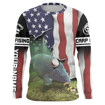Carp Fishing American Flag Custom Long Sleeve Fishing Shirts, Patriotic tournament Fishing Shirts Cornbee