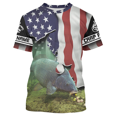 Carp Fishing American Flag Custom Long Sleeve Fishing Shirts, Patriotic tournament Fishing Shirts Cornbee