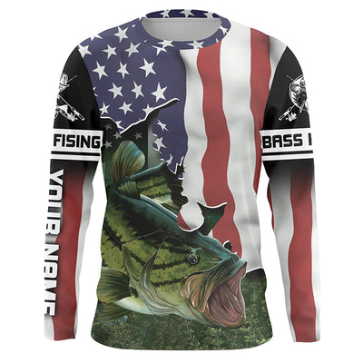 Largemouth Bass American Flag custom Fishing Shirts, personalized Patriotic Fishing apparel Cornbee