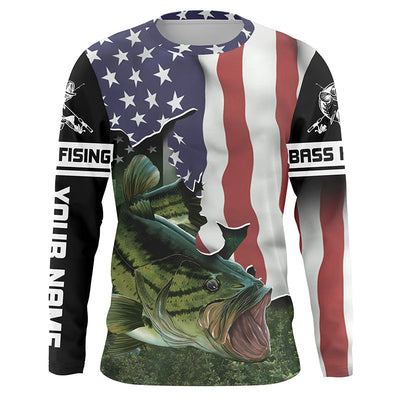 Bass Fishing 3D Flying American Flag Patriot 4th of July Custom name All over print shirts Cornbee