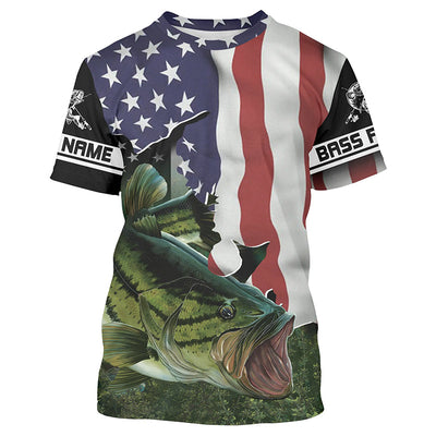 Bass Fishing 3D Flying American Flag Patriot 4th of July Custom name All over print shirts Cornbee