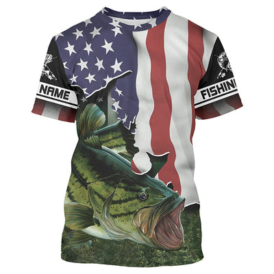 Bass Fishing Crew 3D Flying American Flag Patriot 4th of July Customize name All over print shirts Cornbee