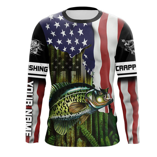 Crappie Fishing American flag personalized UV Protection Long sleeve performance Fishing tournament Shirts UPF Cornbee