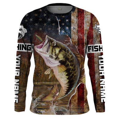 Personalized Largemouth Bass American Flag Fishing Shirts, Patriotic Bass Fishing jerseys Cornbee