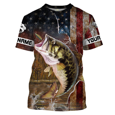 Personalized Largemouth Bass American Flag Fishing Shirts, Patriotic Bass Fishing jerseys Cornbee