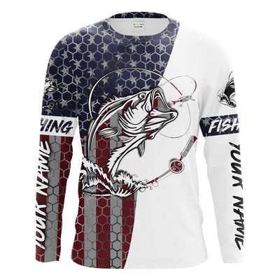 Bass Fishing American Flag Custom Long Sleeve performance Fishing shirts, persoanlized Patriotic Bass Fishing  Cornbee